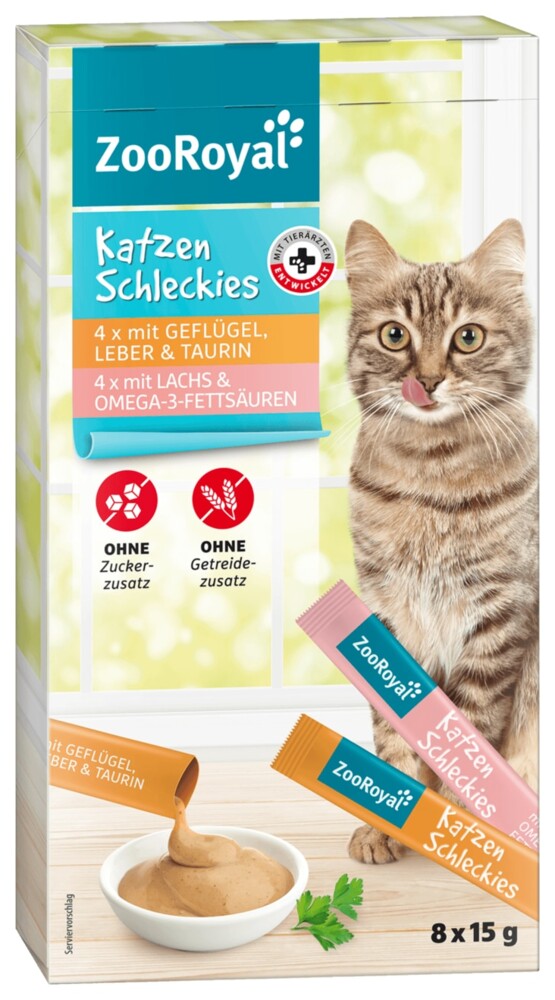 Zooroyal Katzenschleckies Geflügel, Lachs 8 x 15 g
