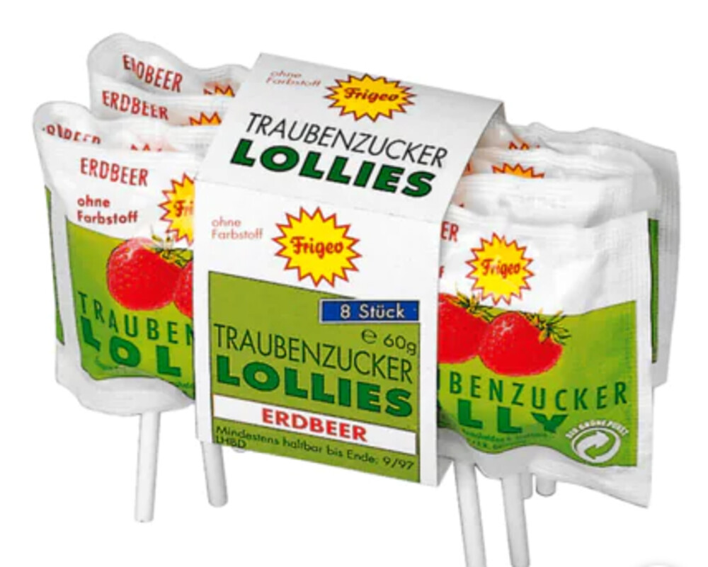 Frigeo Traubenzucker Lollys Erdbeer 60 g