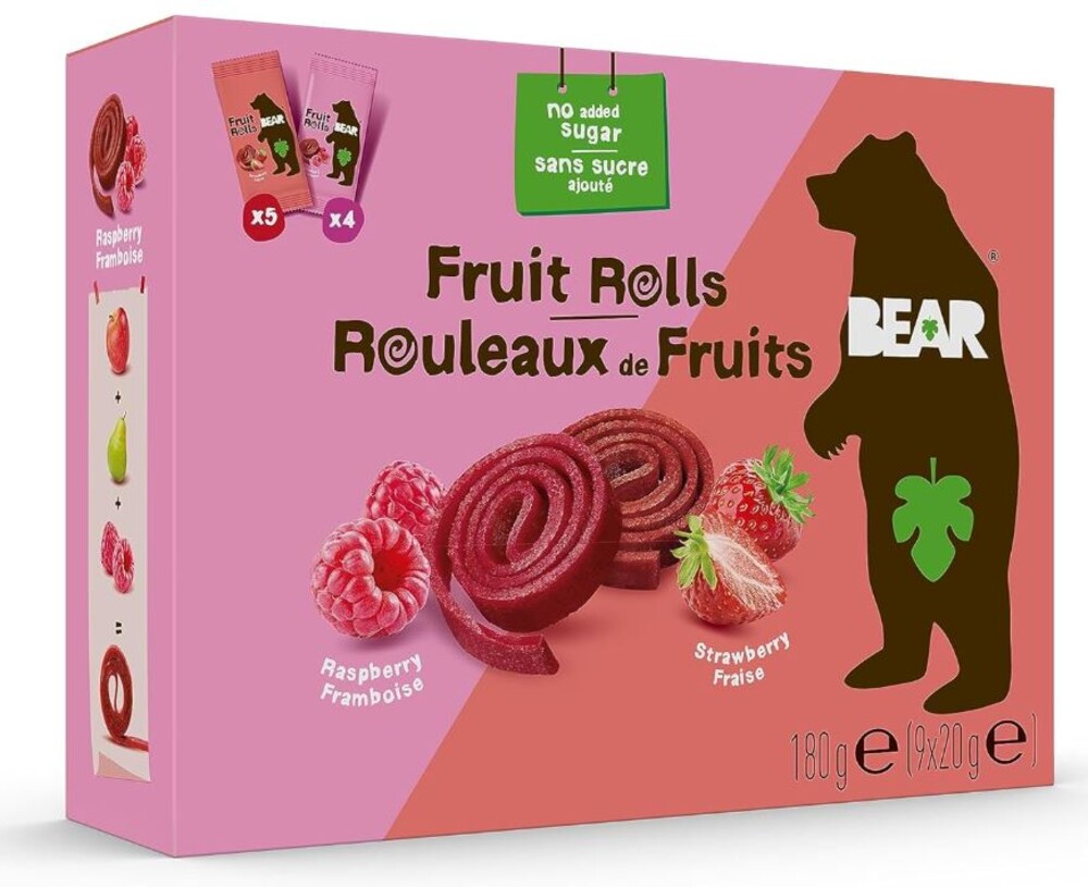 Bear Fruit Rolls Rouleaux de Fruits Raspberry, Strawberry 2 x 9 ks 180 g