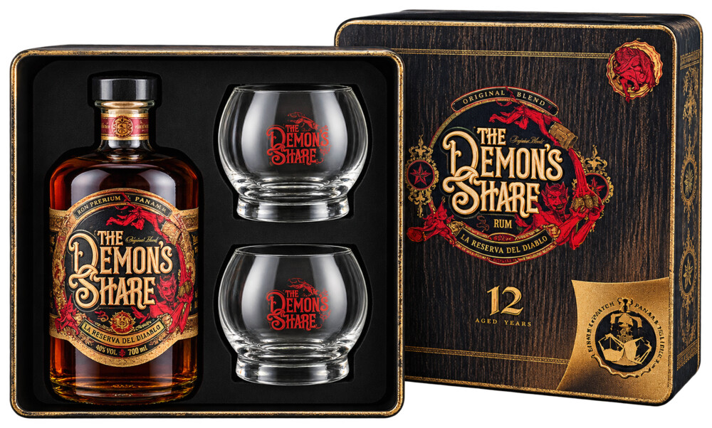 The Demon´s Share 12Y + skleničky 41% 0,7 l (plech. krabice)