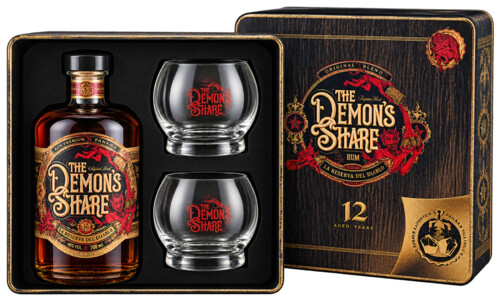 The Demon´s Share 12Y + skleničky 41% 0,7 l (plech. krabice)
