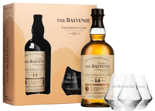 Balvenie 14y Caribbean Cask 43% 0,7 l + 2 skleničky (karton)