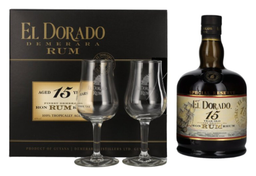 El Dorado 15Y + 2 skleničky 43% 0,7 l (karton)