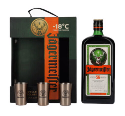 Jägermeister  35% 1 l + 3 Metal Shot Cups  