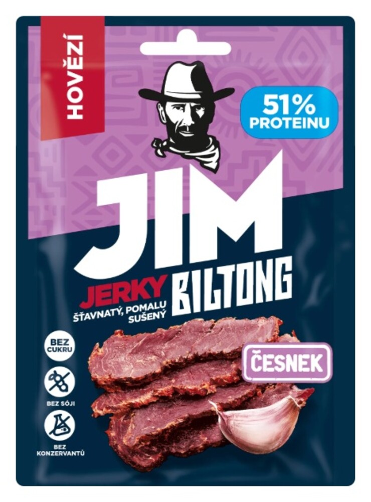 Jim Jerky Biltong Hovězí Česnek 20 g