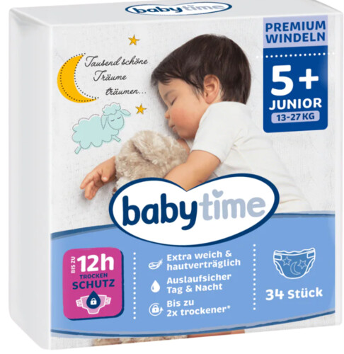 Babytime Windeln Junior 5+  13-27kg  34 ks