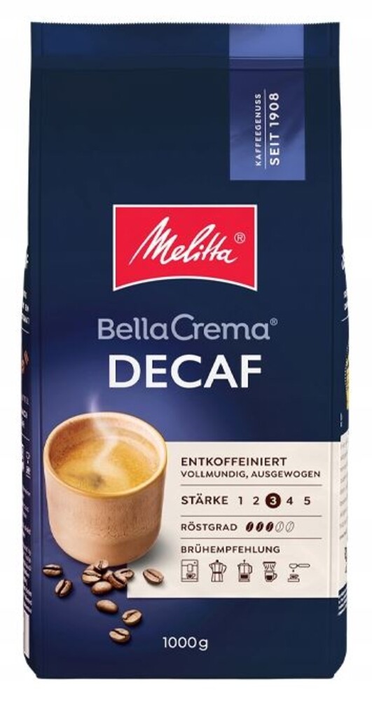 Melitta Bella Crema Decaffeinato zrnková káva 1 kg