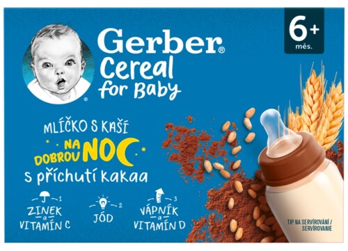 Gerber Cereal for Baby mlíčko s kaší s příchutí kakaa 2 x 200 ml