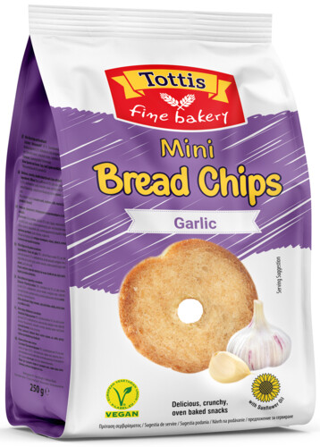 Tottis Mini Bread Chips Garlic 250 g