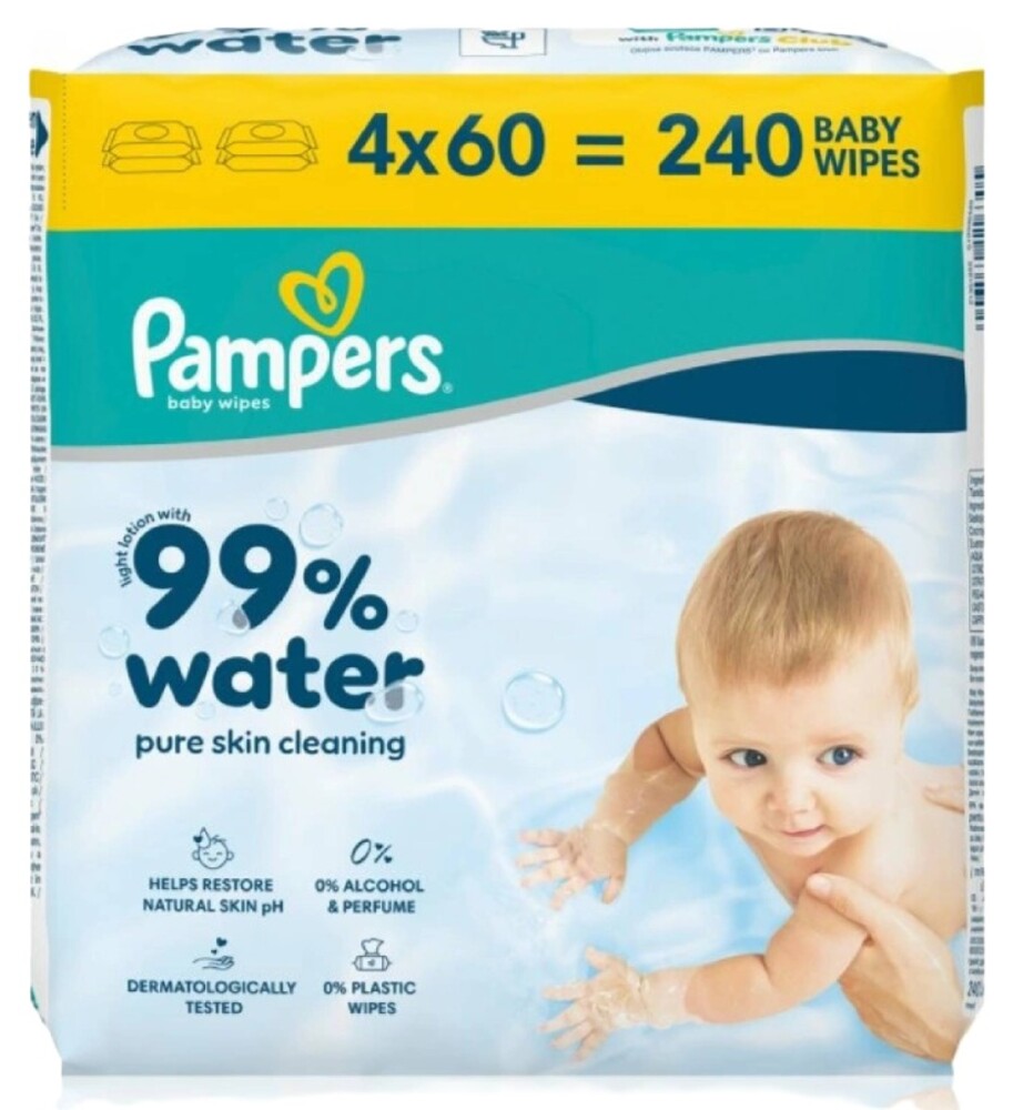 Pampers 99% Water 4 x 60 ks vlhčené ubrousky