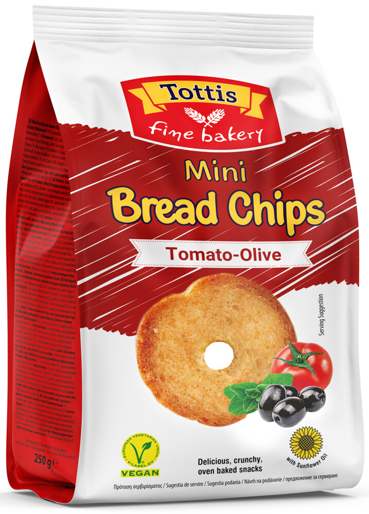 Tottis Mini Bread Chips Tomato-Olive 250 g