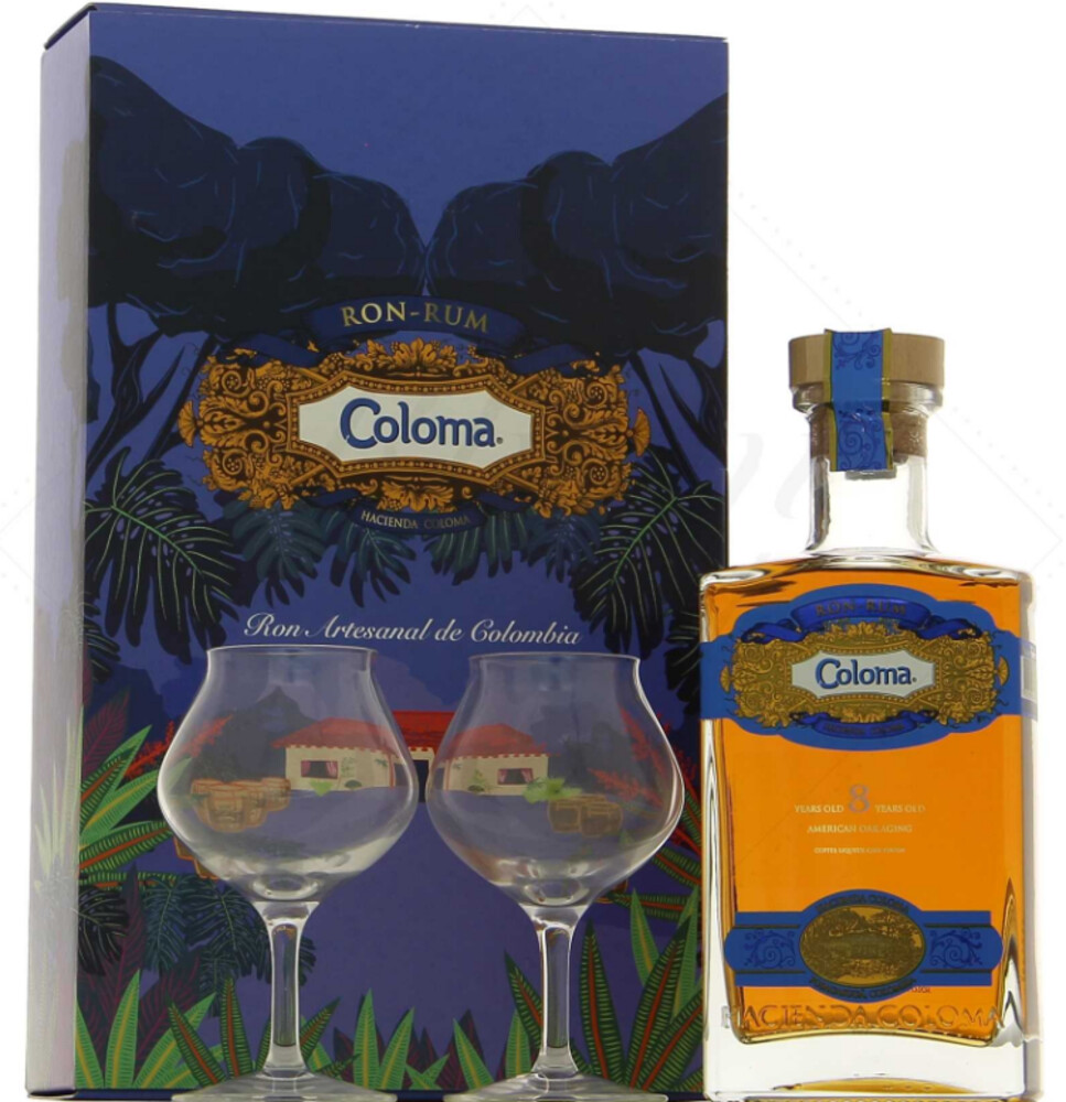 Ron Coloma 8Y 40% 0,7 l + 2 sleničky (karton)