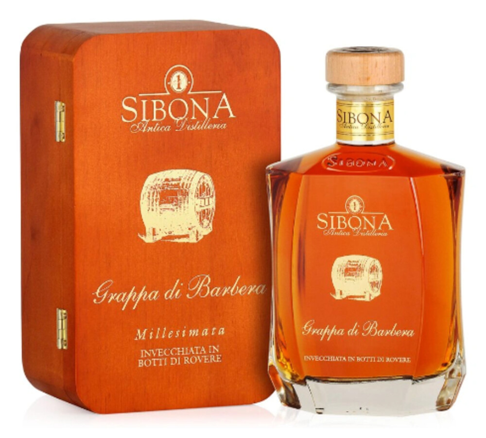 Sibona Grappa di Barbera 44% 0,7 l (dřevěná krabička)
