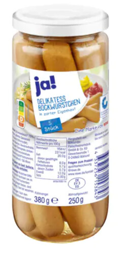 Ja! Bockwurstchen in zarter Eigenhaut 5 ks 380 g