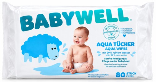 Babywell  Aquatuecher vlhčené ubrousky 2 x 80 ks