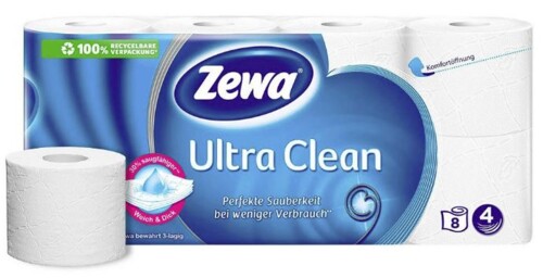 Zewa Ultra Clean toaletní papír 4 vrstvý 8 rolí