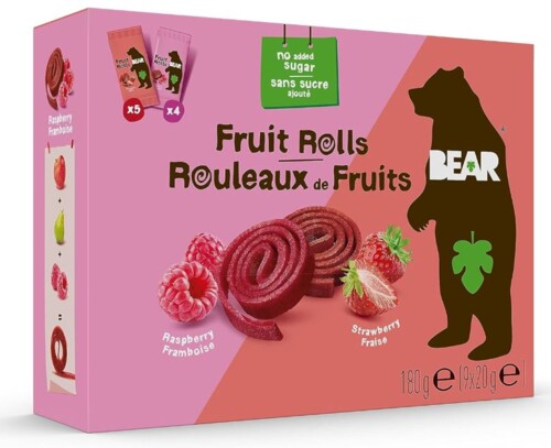 Bear Fruit Rolls Rouleaux de Fruits Raspberry, Strawberry 2 x 9 ks 180 g