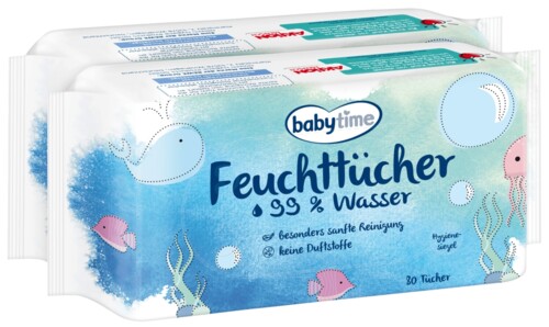 Babytime Feuchttücher 99% Wasser 2 X 80 Tücher