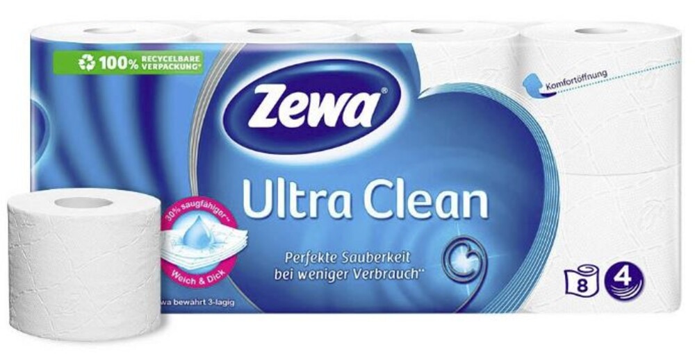 Zewa Ultra Clean toaletní papír 4 vrstvý 8 rolí
