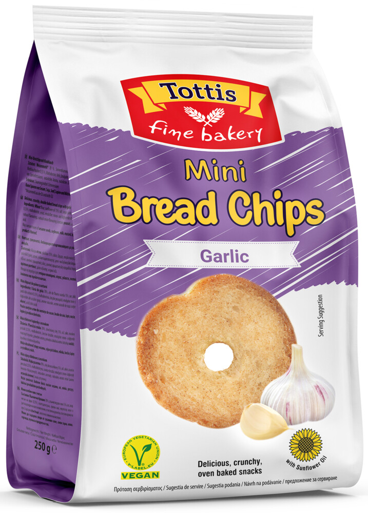 Tottis Mini Bread Chips Garlic 250 g